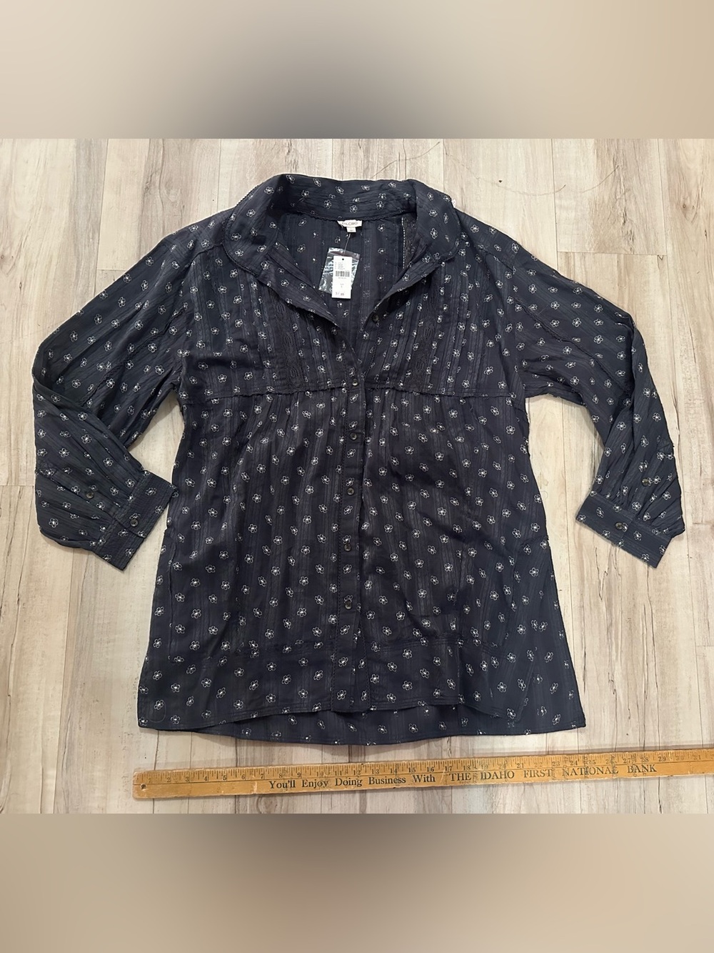 Pilcro Greyish Blue Printed Button-Front Tunic 100% cotton